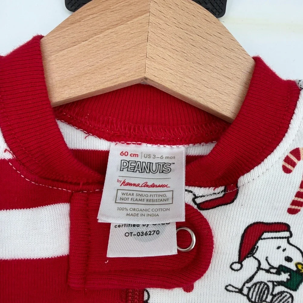 Hanna Andersson x Peanuts Candy Cane Baby One Piece Zip Up Pajama Sleeper 3-6 M